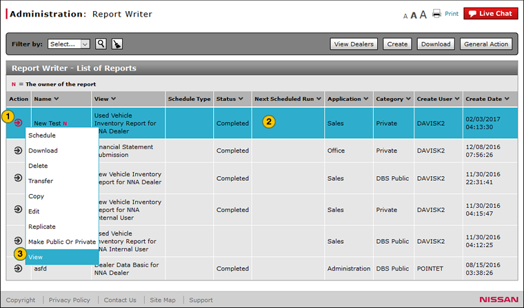 Access the View Report page.